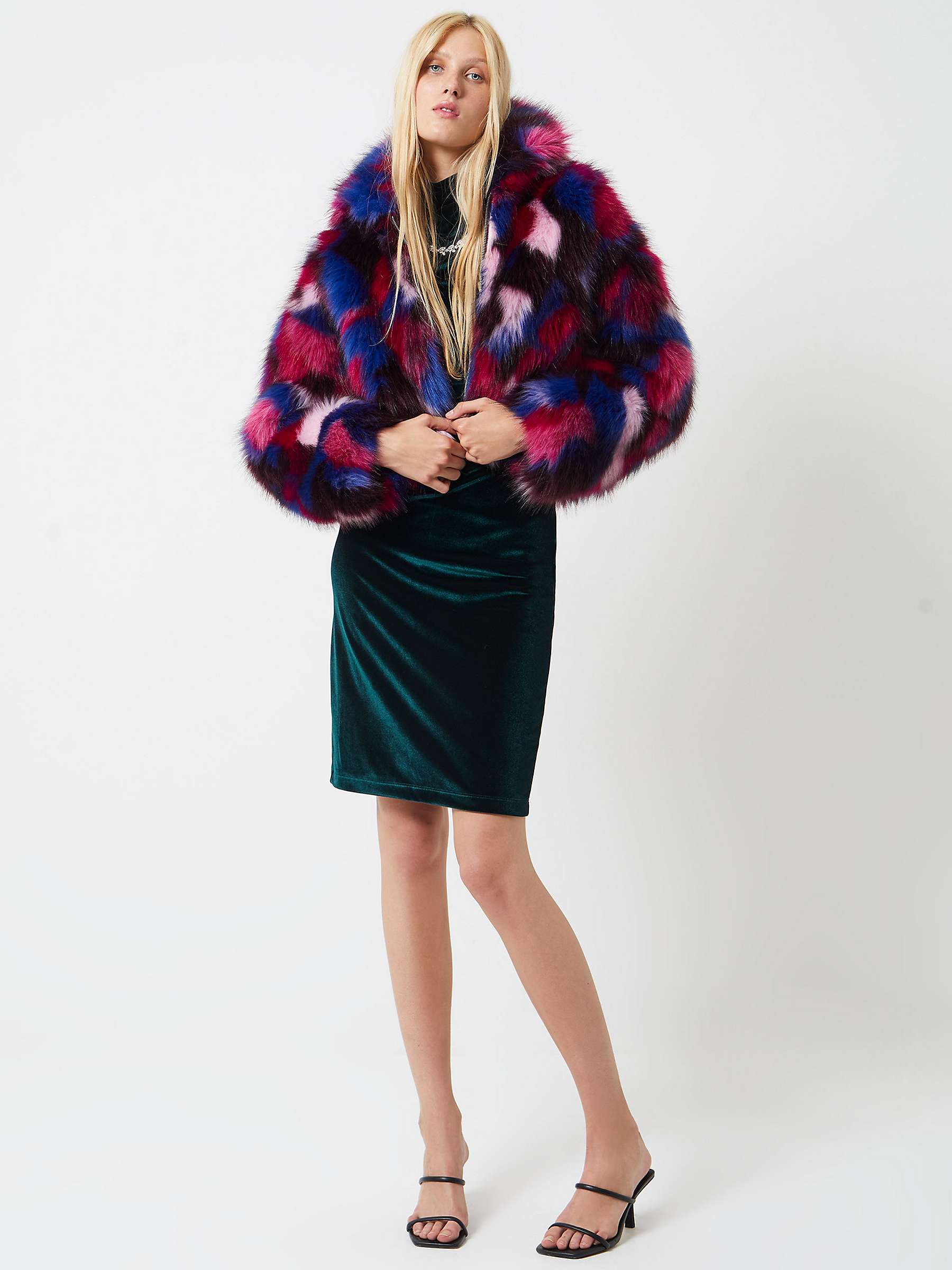 Buy French Connection Esra Faux Fur Jacket, Pink/Multi Online at johnlewis.com