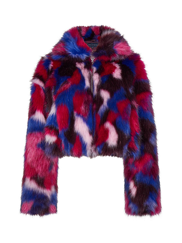 French Connection Esra Faux Fur Jacket, Pink/Multi