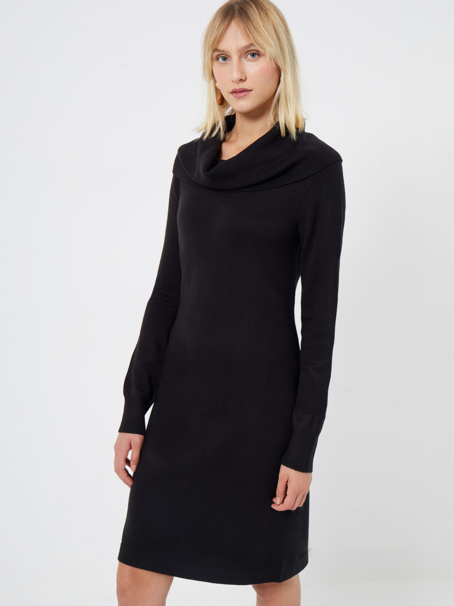 French Connection Babysoft Cowl Neck Knitted Dress, Black