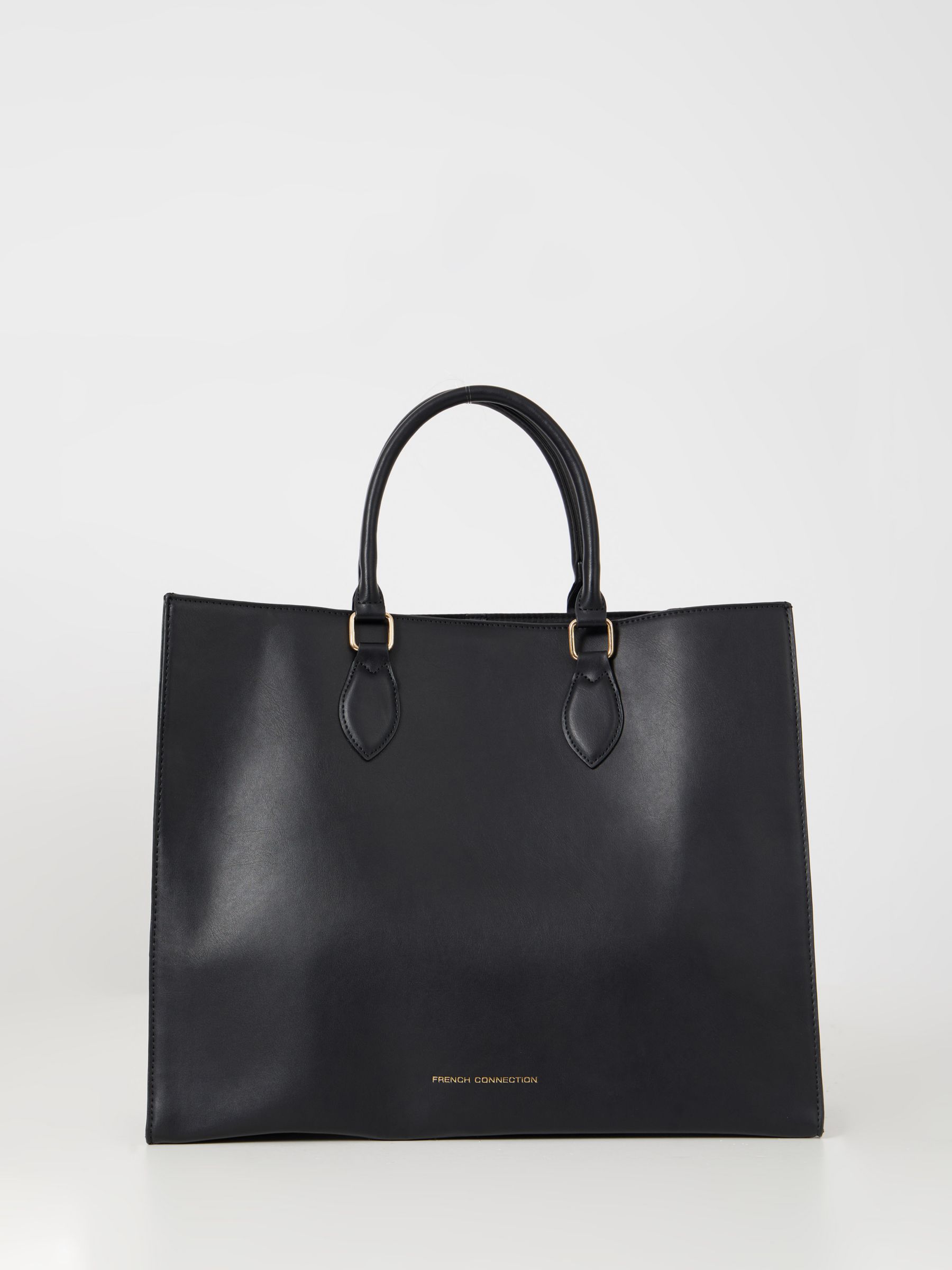 French Connection Faux Leather Square Tote Bag, Black