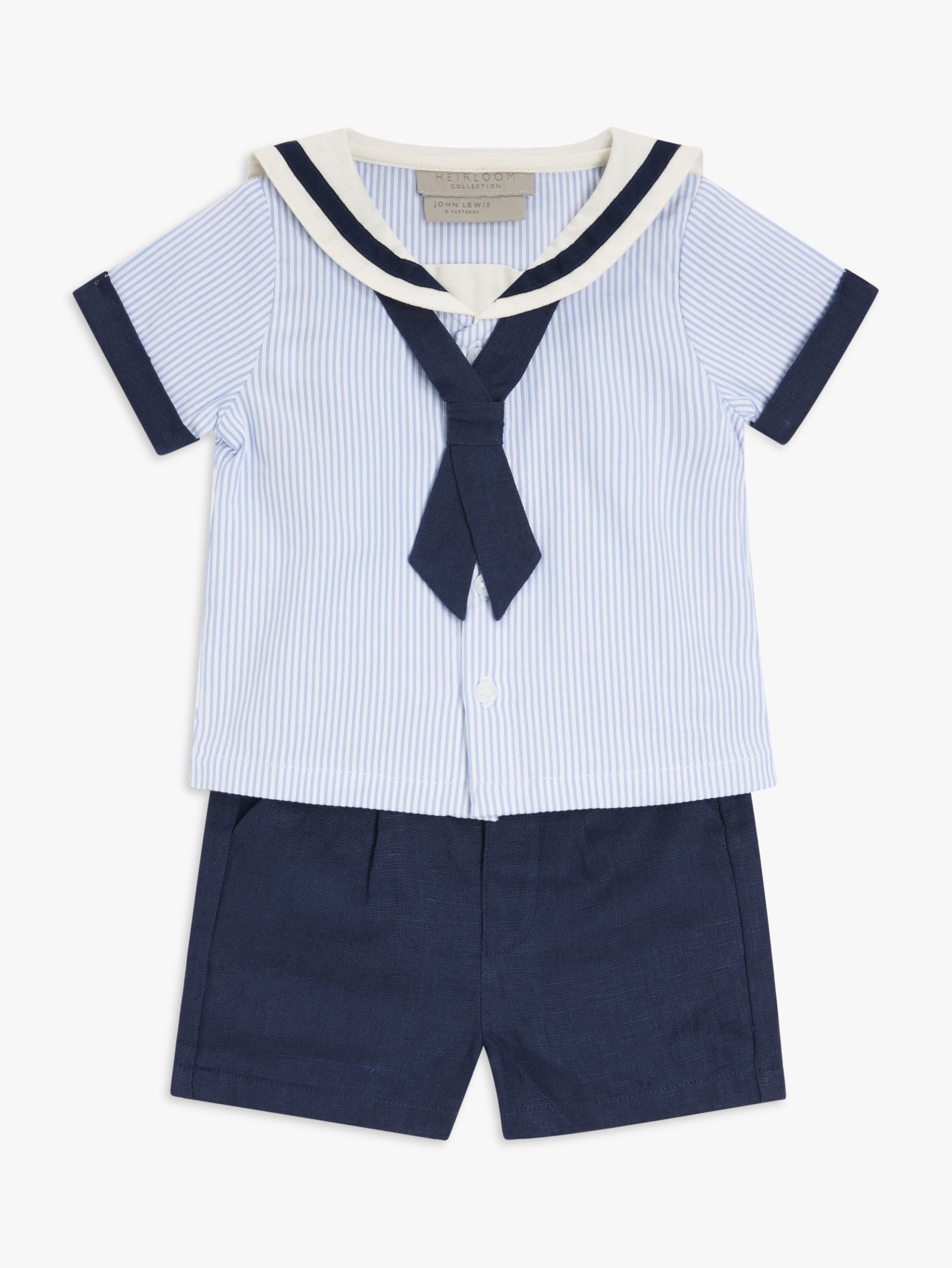 John Lewis Heirloom Collection Baby Sailor Shirt and Shorts Set, Blue, 12-18 months