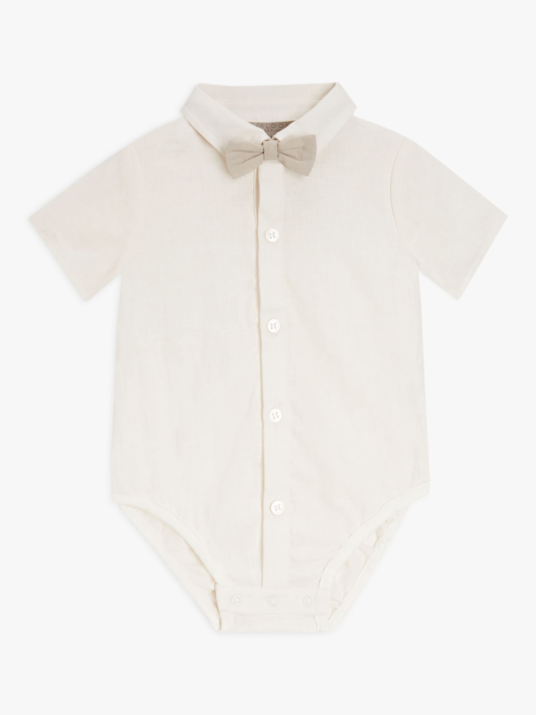 John Lewis Heirloom Collection Baby Linen Bodysuit and Braces Set, White, 12-18 months