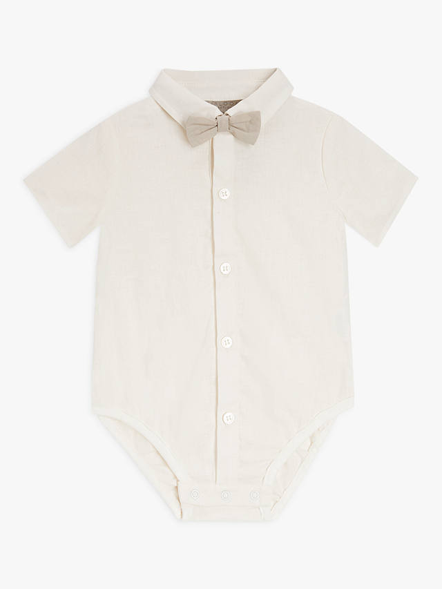 John Lewis Heirloom Collection Baby Linen Bodysuit and Braces Set, White