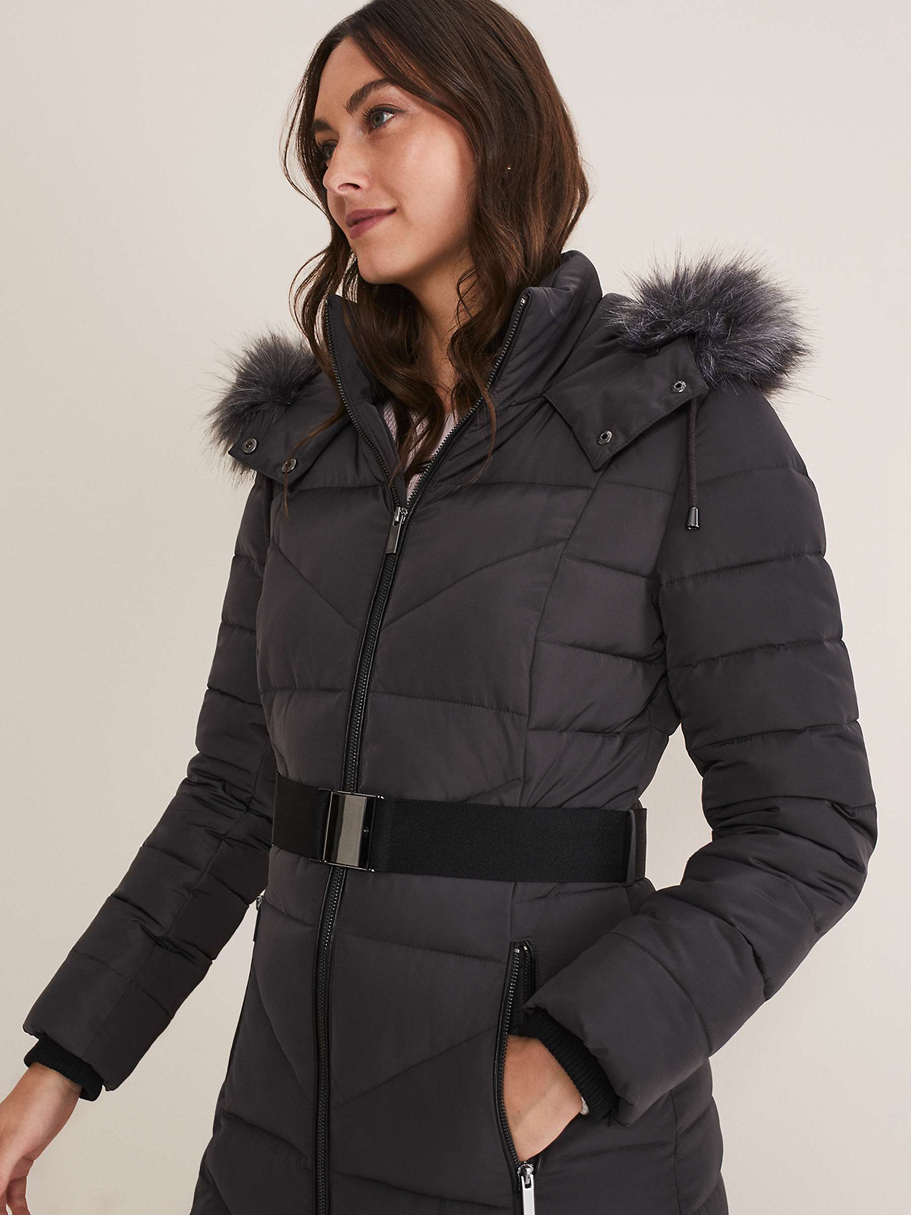Phase Eight Georgie Maxi Puffer Coat, Charcoal at John Lewis & Partners