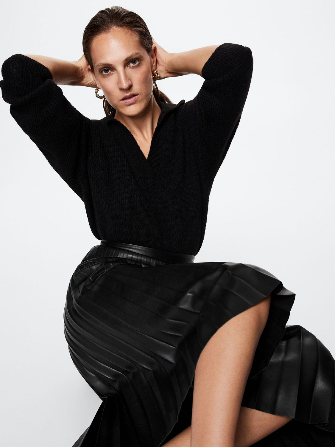 Midi Faux-Leather Skirt - BLACK
