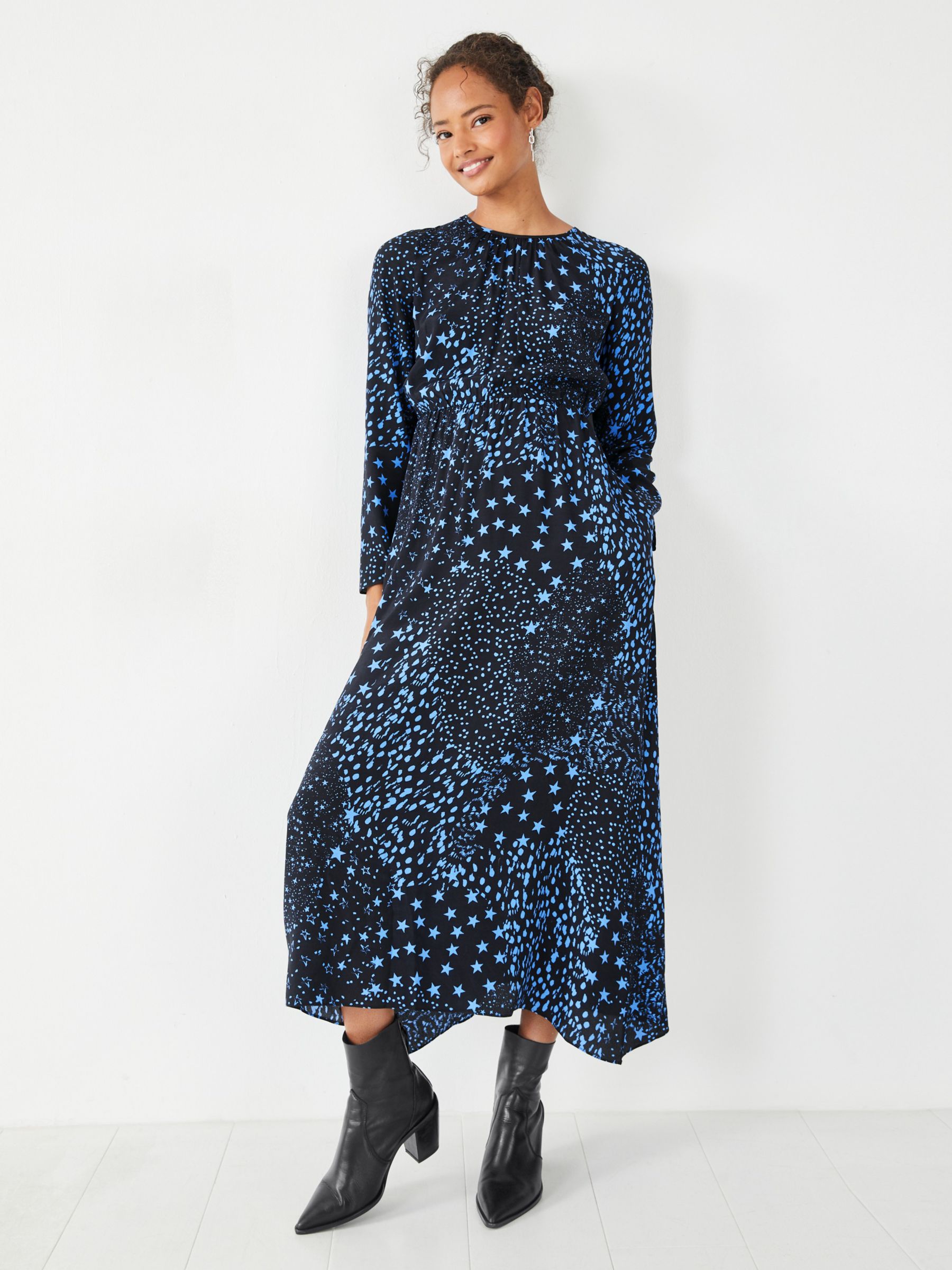 HUSH Willow Midi Dress, Black/Blue, 4