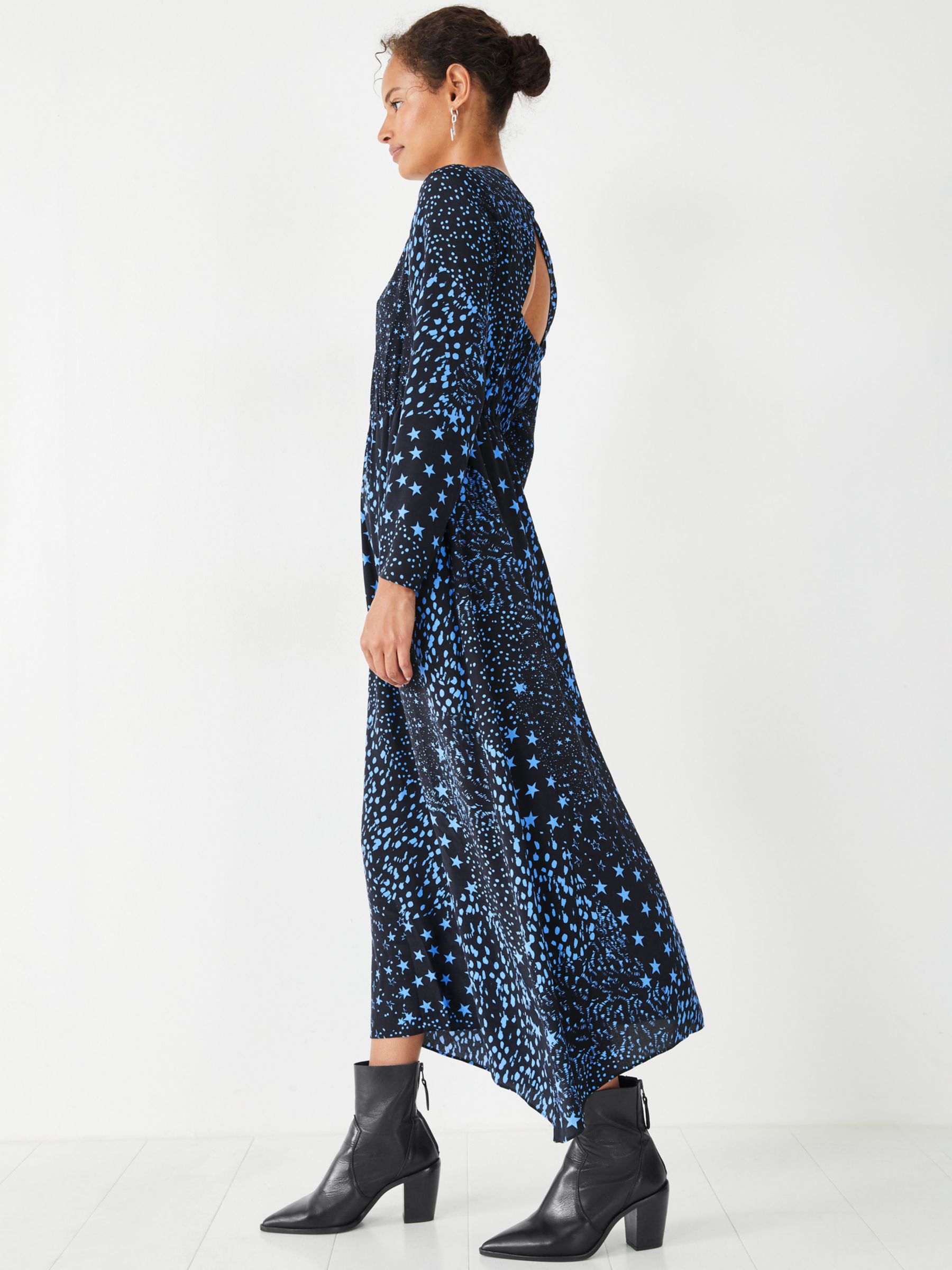 HUSH Willow Midi Dress, Black/Blue, 4