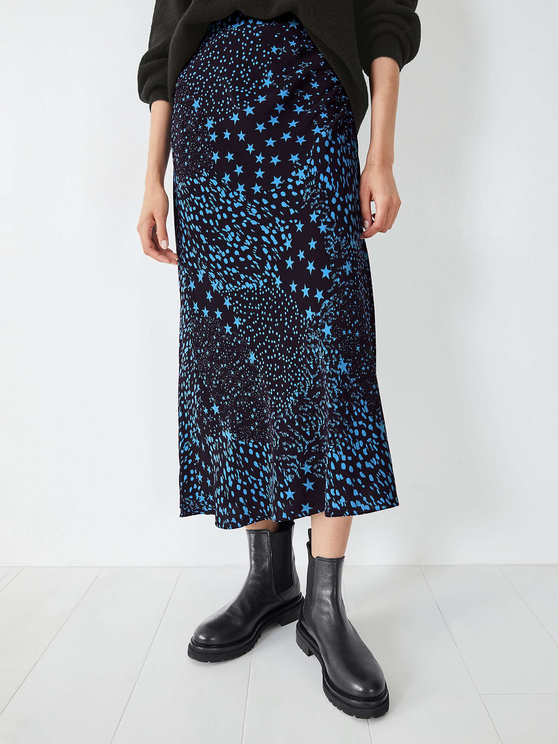 Buy HUSH Lily Patchwork Star Midi Skirt, Black/Blue Online at johnlewis.com