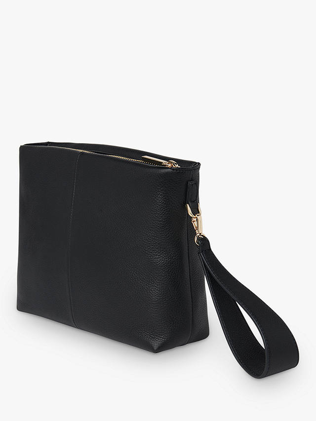 Whistles Avah Zip Top Leather Clutch Bag, Black
