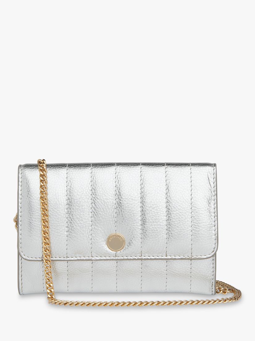 Whistles Elly Leather Quilted Chain Bag, Silver at John Lewis & Partners