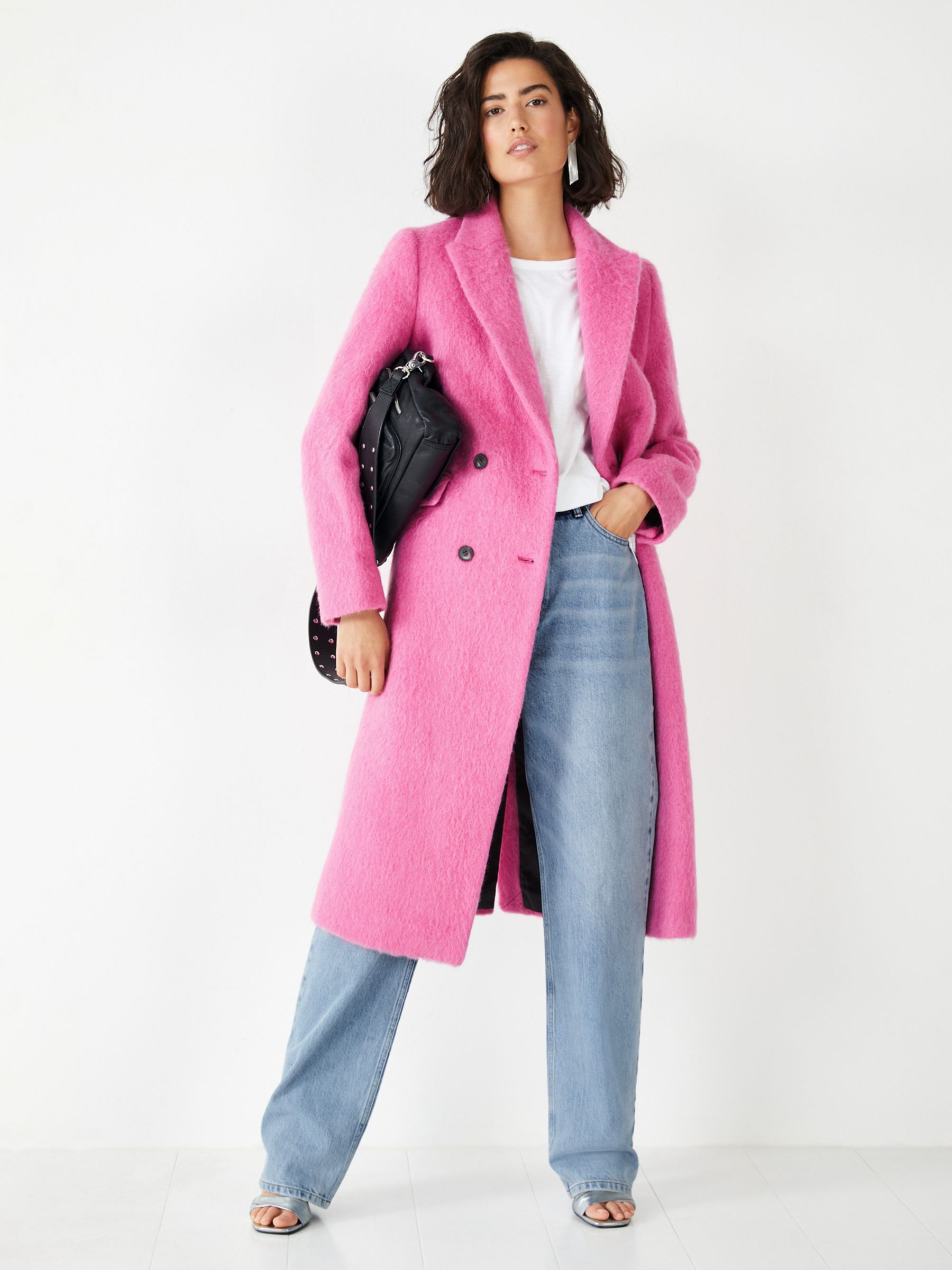 HUSH Rue Tailored Wool Blend Coat, Bright Pink at John Lewis & Partners