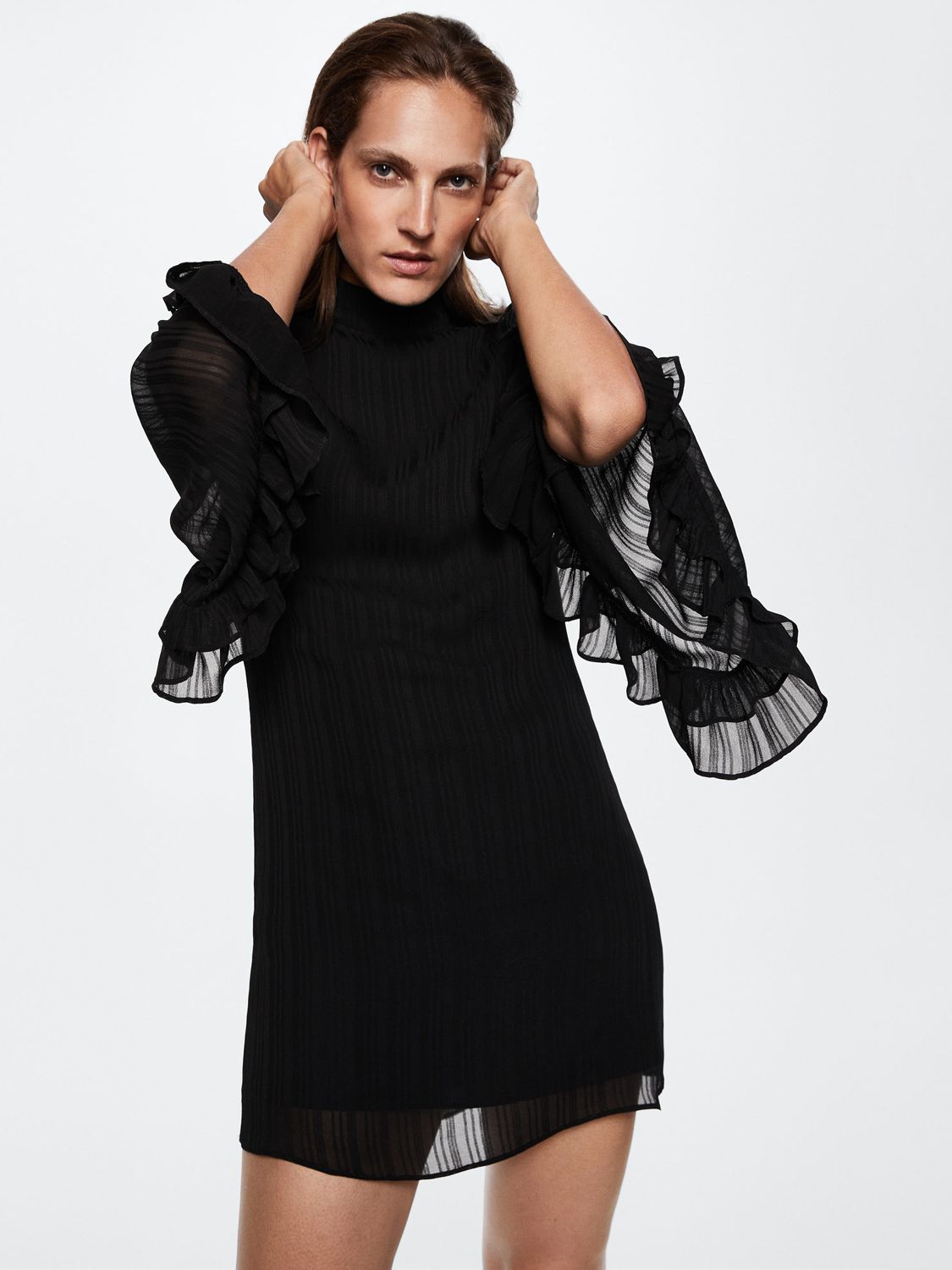 Mango Ribbed Mini Dress, Black at John Lewis & Partners