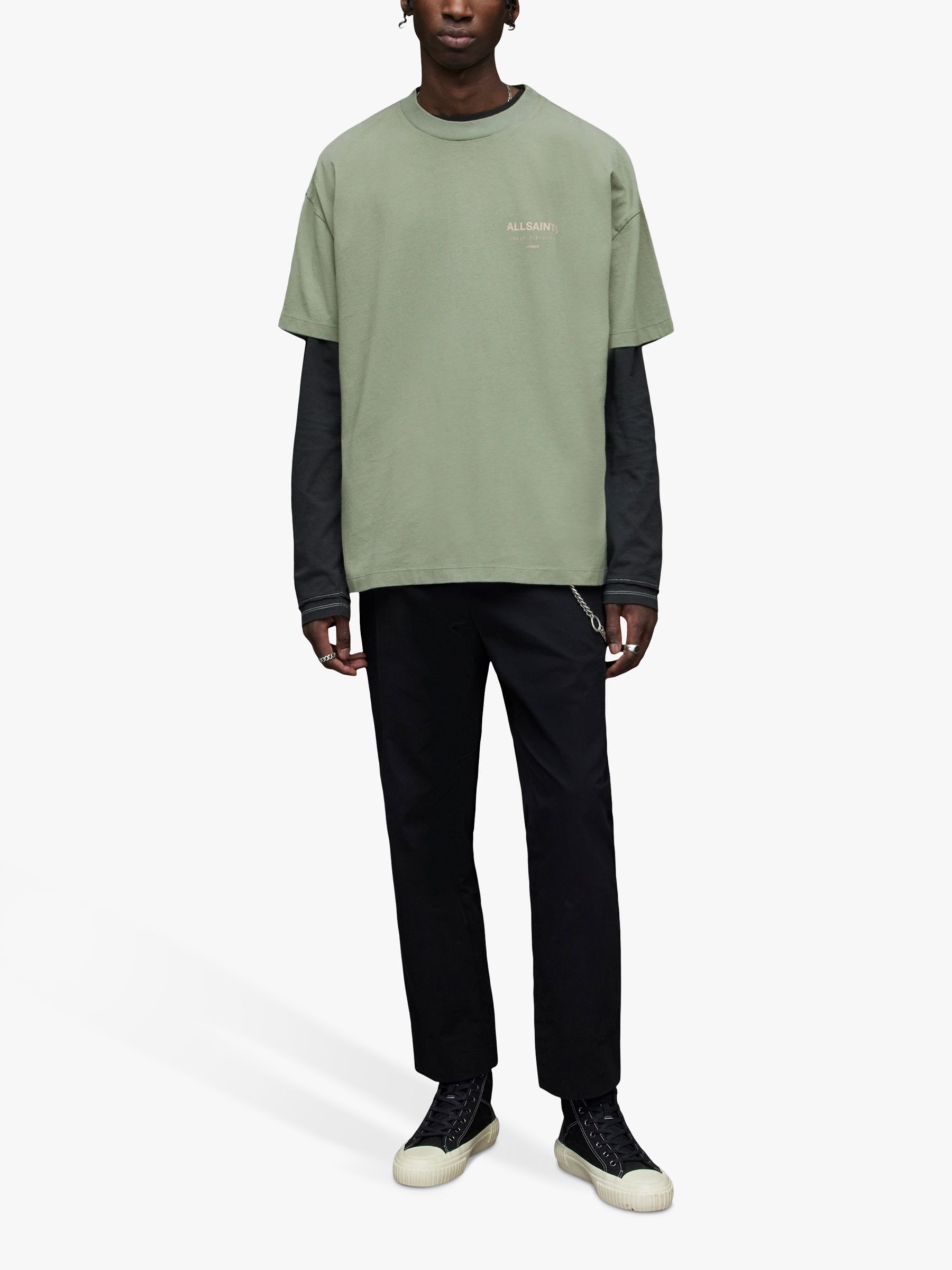 AllSaints Underground T-Shirt, Natural Green at John Lewis & Partners