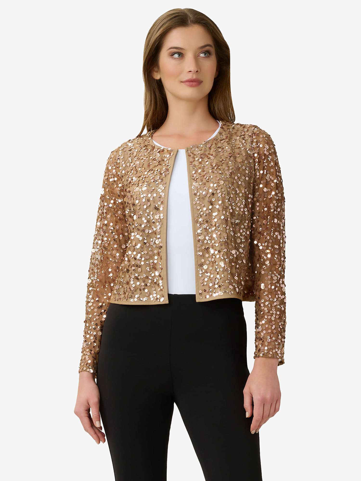 Adrianna Papell Sequin Mesh Jacket, Antique Copper at John Lewis & Partners