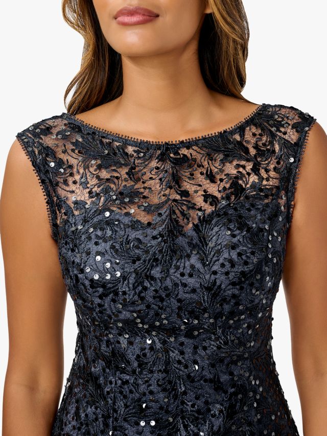 Adrianna Papell Embroidered Sequin Detail Cocktail Dress, Midnight, 6