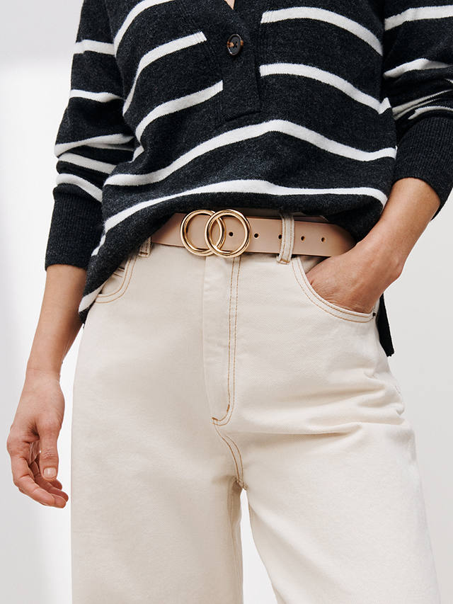 John Lewis Olivia Double O Detail Leather Jeans Belt, Nude/Gold