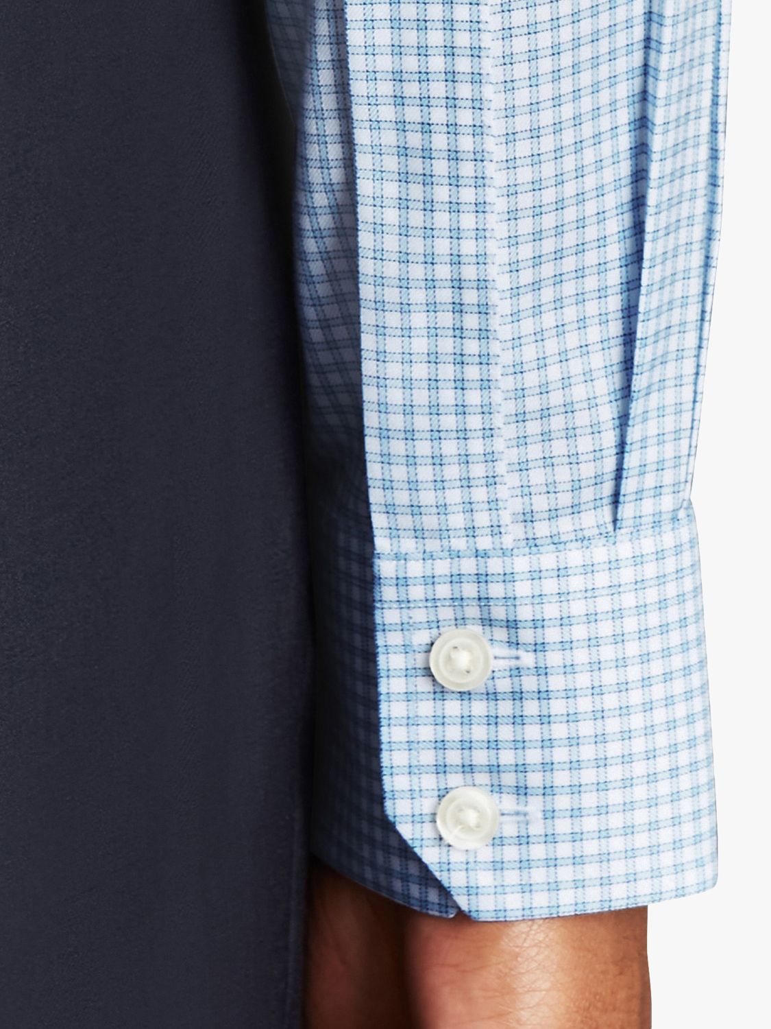 Charles Tyrwhitt Semi-Cutaway Collar Check Shirt, Steel Blue, 15.5S