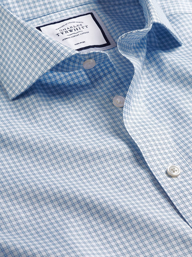 Charles Tyrwhitt Semi-Cutaway Collar Check Shirt, Steel Blue