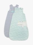 John Lewis Hippo/Croc Print Baby Sleeping Bag, 1.5 Tog, Pack of 2, Green/Navy