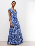 John Lewis Lucia Tiered Maxi Beach Dress, Blue/Ivory