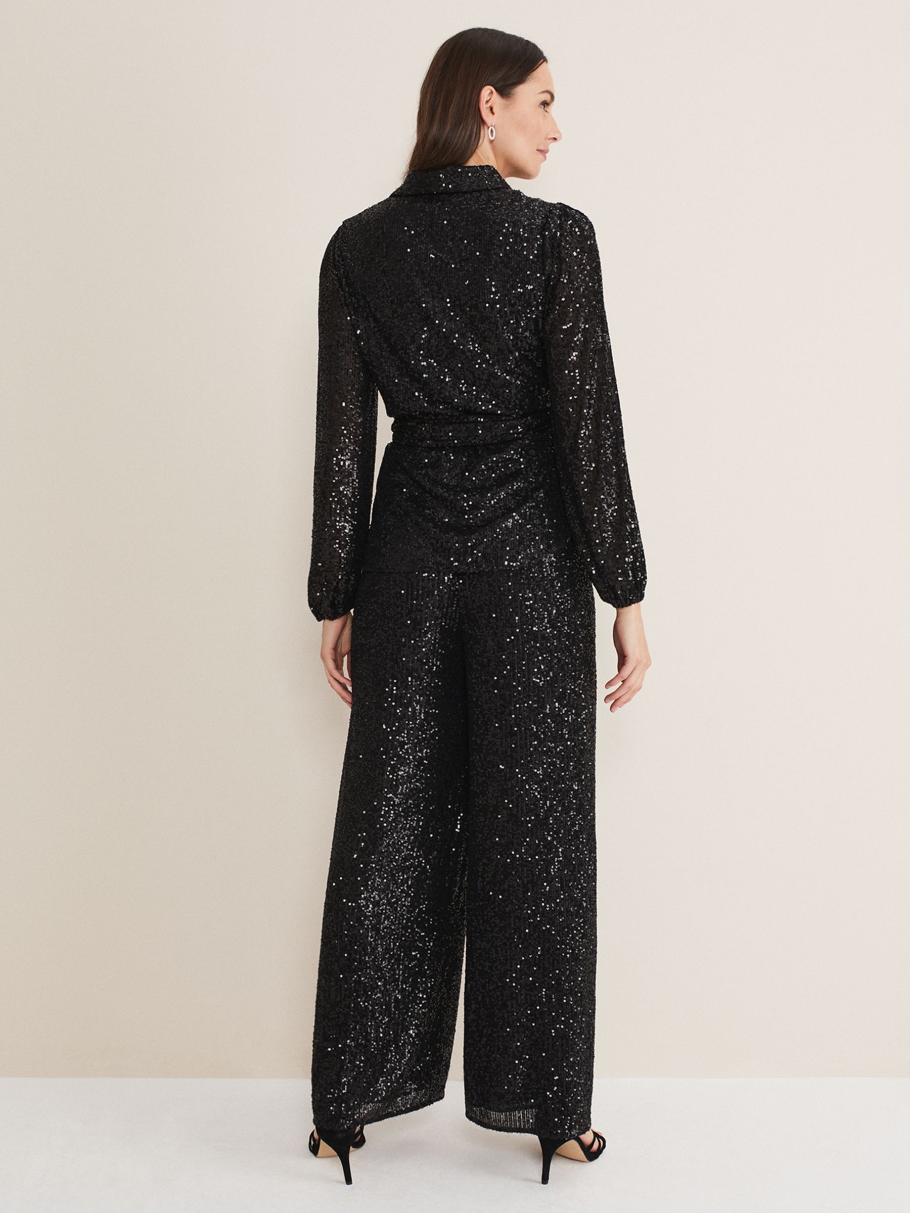 Buy Phase Eight Florentine Sequin Wide Leg Trousers, Black Online at johnlewis.com