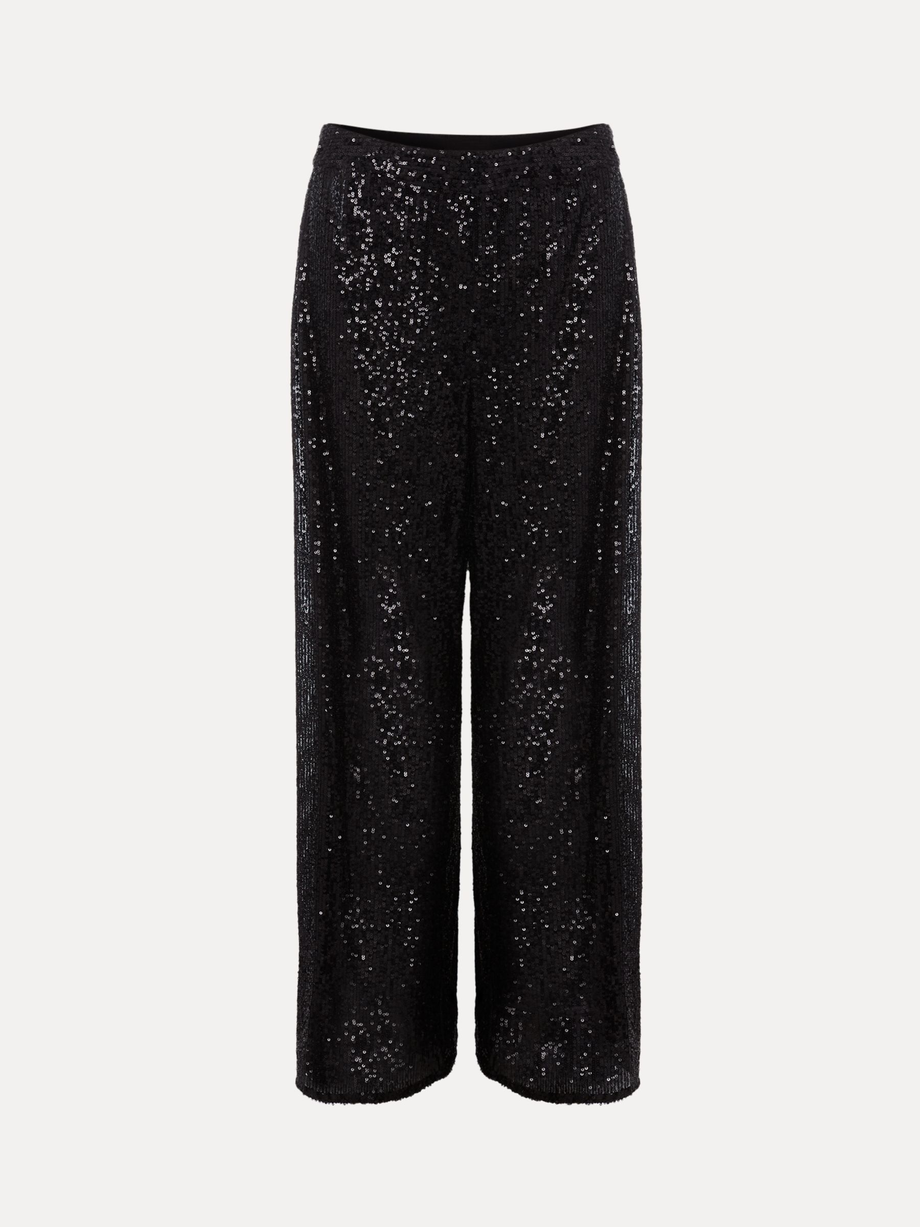 Buy Phase Eight Florentine Sequin Wide Leg Trousers, Black Online at johnlewis.com
