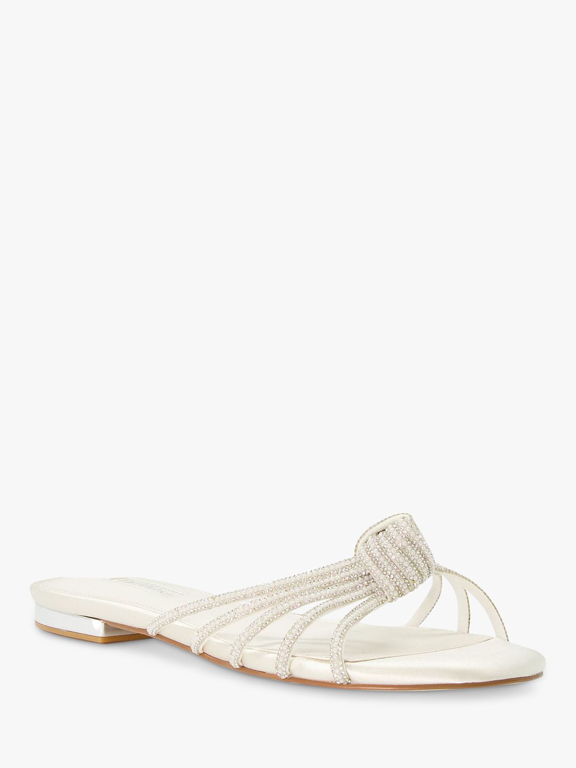 Dune Bridal Collection Newlie Crystal Knot Flat Satin Sandals, Ivory, 3
