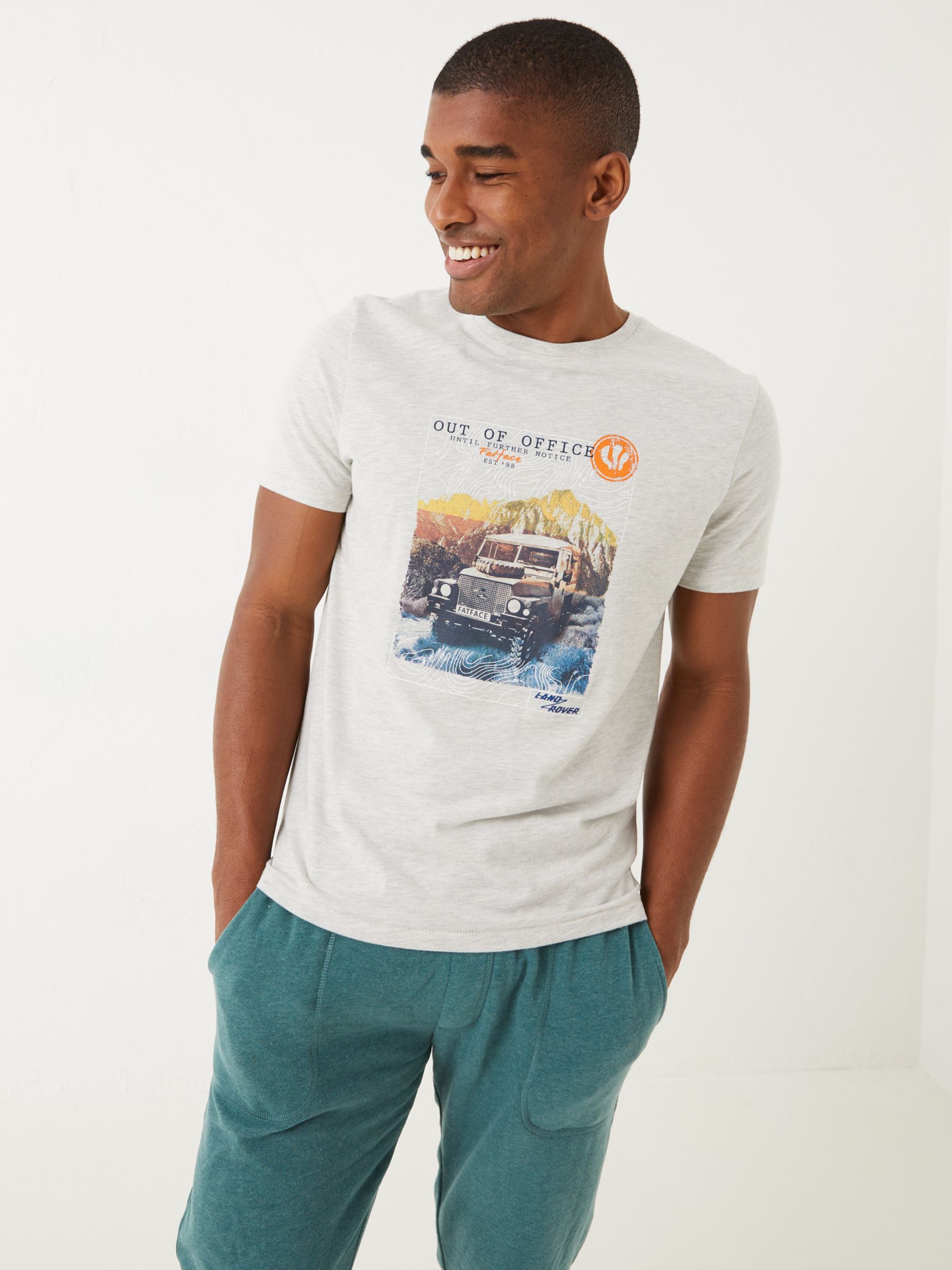 FatFace Land Rover Out Of Office T-Shirt, Winter White/Multi at John Lewis  & Partners