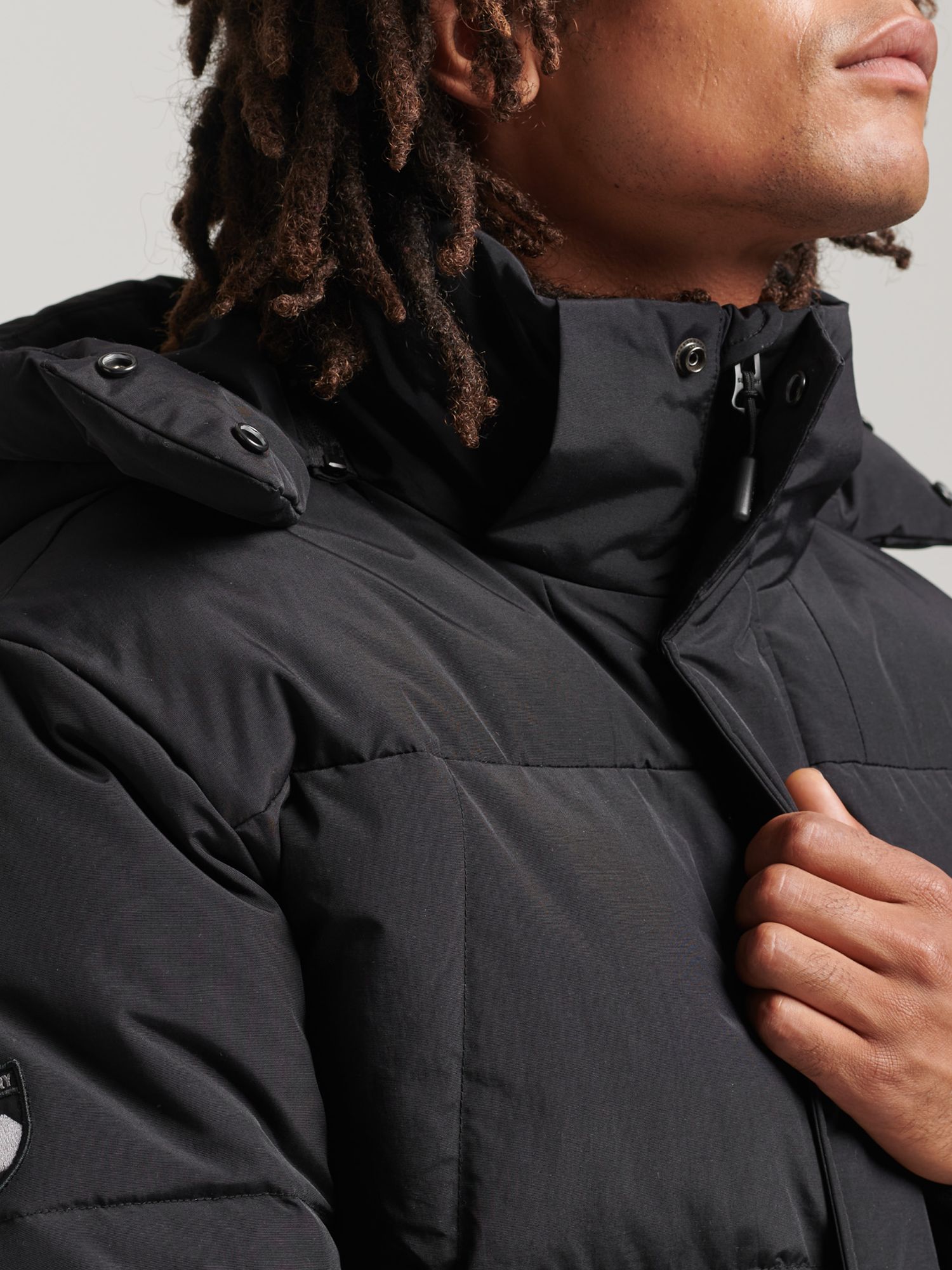 Superdry Hooded Box Quilt Puffer Jacket, Black at John Lewis & Partners