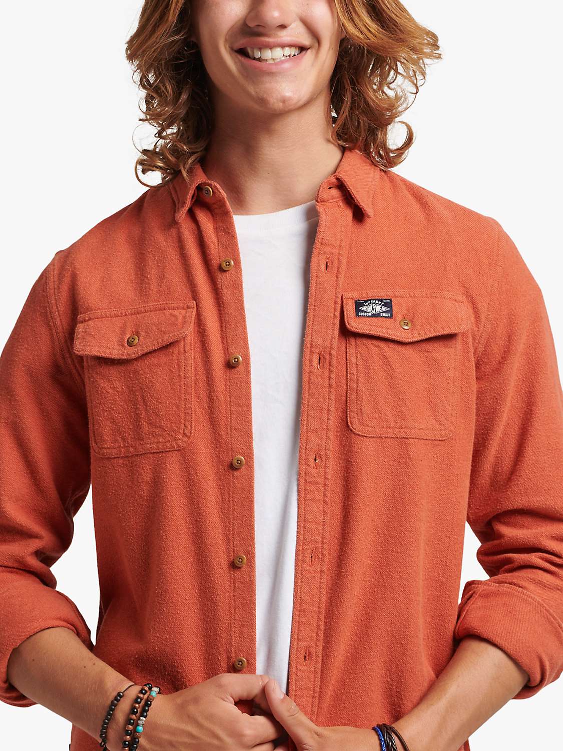 Superdry Organic Cotton Trailsman Flannel Shirt, Burnt Orange at John Lewis  & Partners