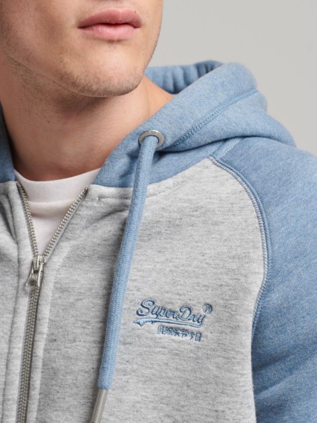 Superdry Organic Cotton Essential Logo Baseball Zip Hoodie, Grey/Bluestone,  S | Zip Hoodies