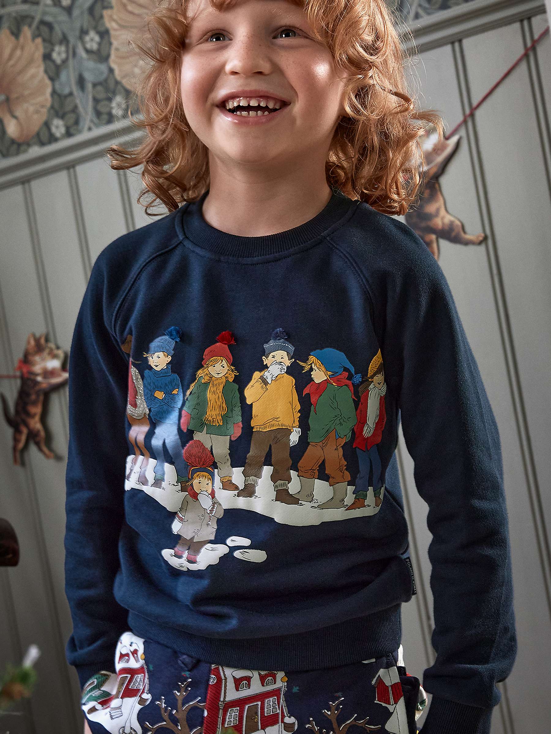 Buy Polarn O. Pyret Kids' GOTS Organic Cotton Winter Sweatshirt, Blue Online at johnlewis.com