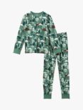 Polarn O. Pyret Kids' GOTS Organic Cotton Winter Forest Pyjama Set, Green