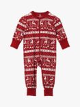 Polarn O. Pyret Baby GOTS Organic Cotton Fair Isle Reindeer Sleepsuit, Red