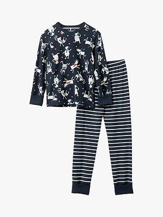 Polarn O. Pyret Kids' GOTS Organic Cotton Jolly Reindeer Pyjama Set, Blue