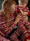 Polarn O. Pyret Kids' GOTS Organic Cotton Fair Isle Reindeer Pyjama Set, Red