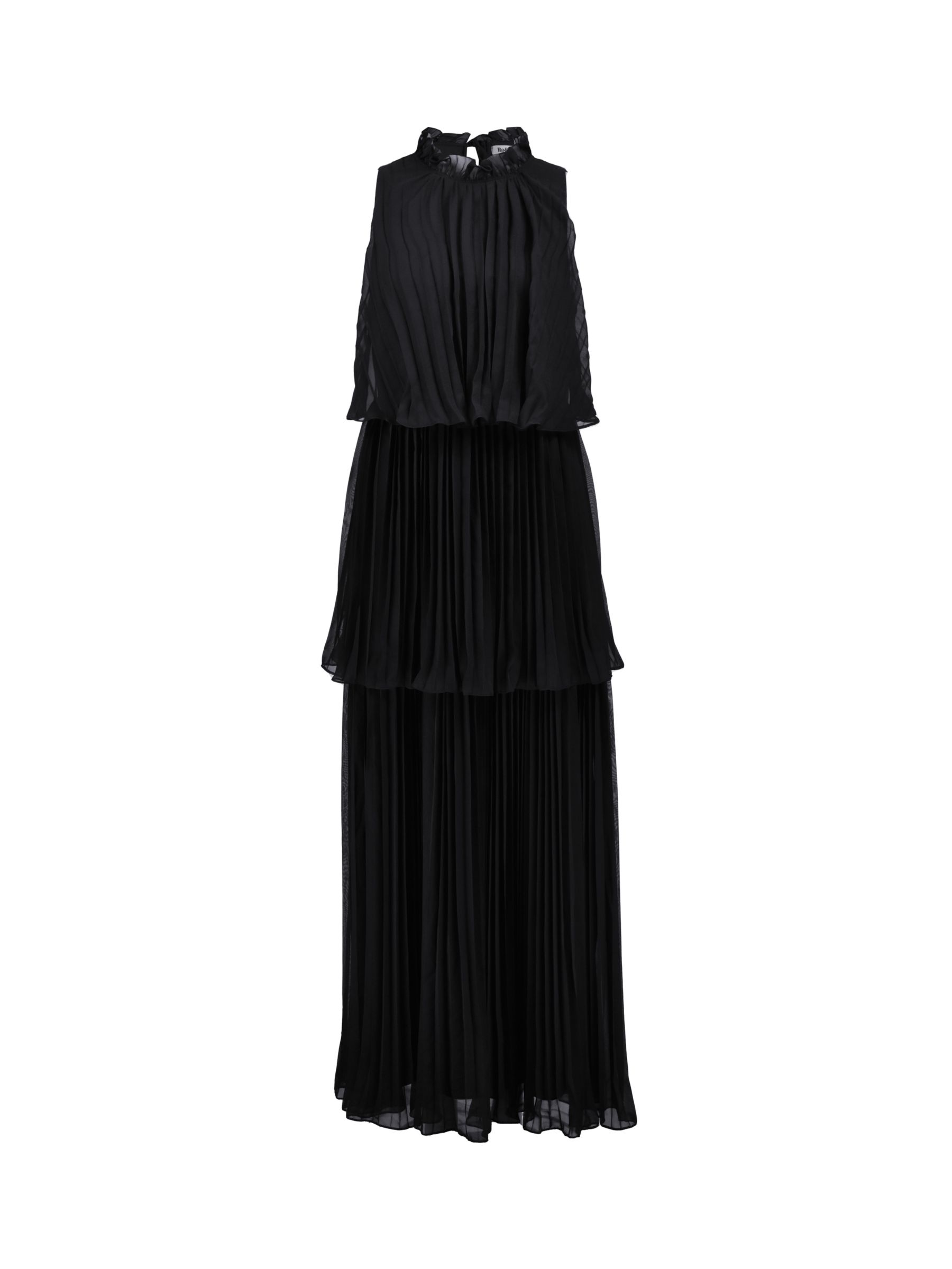 Ro&Zo Isla Pleated Tiered Dress, Black at John Lewis & Partners