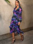 Ro&Zo Painterly Print Wrap Midi Dress, Purple/Multi, Purple/Multi