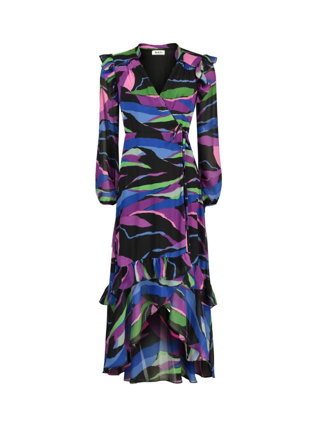 Ro&Zo Painterly Print Wrap Midi Dress, Purple/Multi, 6
