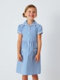 John Lewis Kids' School Gingham Cotton A-Line Dress, Light Blue
