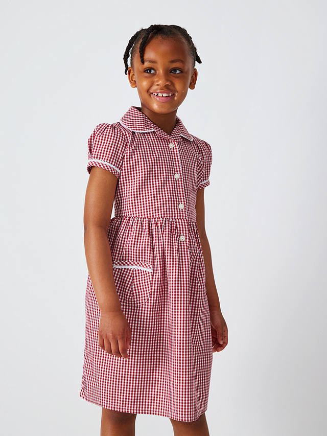 John Lewis Gingham Cotton School Summer Dress, Red