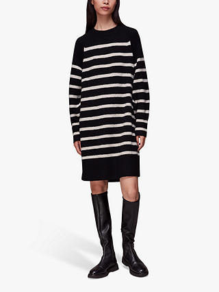 Whistles Stripe Wool Blend Knitted Dress, Black/Multi