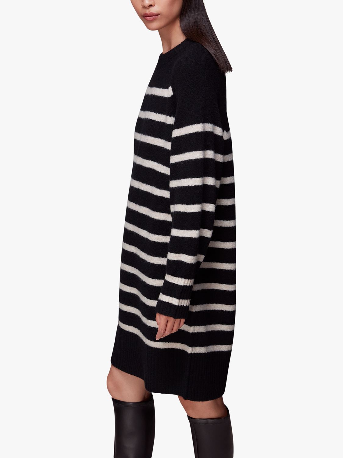 Buy Whistles Stripe Wool Blend Knitted Dress, Black/Multi Online at johnlewis.com