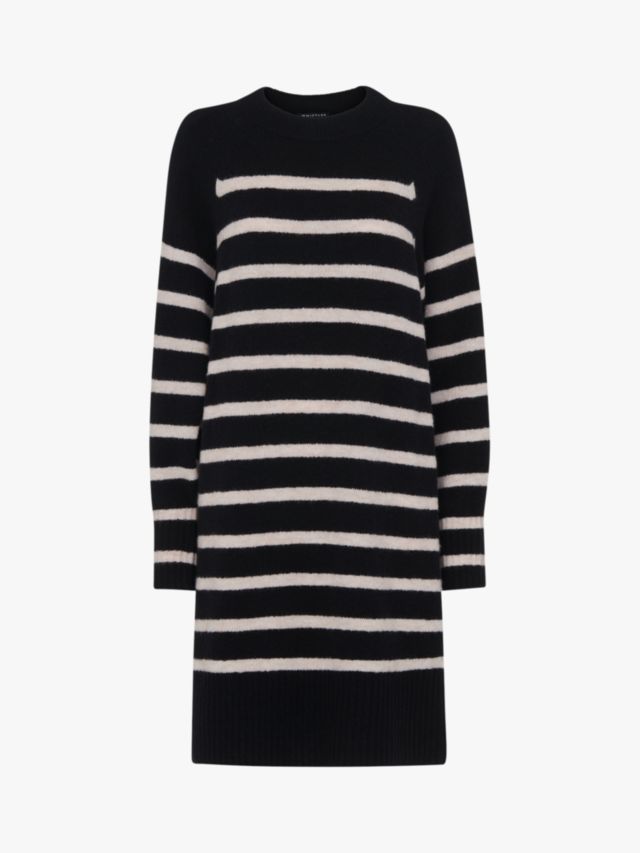 Whistles Stripe Wool Blend Knitted Dress, Black/Multi, XS