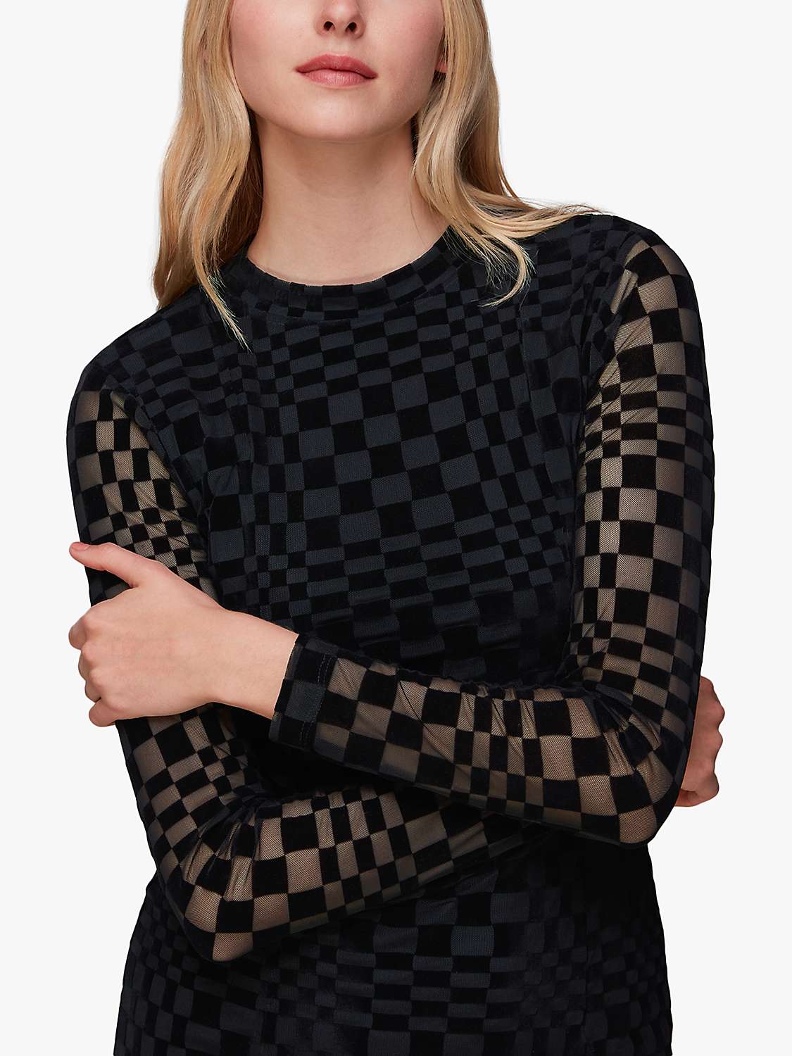 Buy Whistles Checkerboard Mesh Bodycon Midi Dress, Black Online at johnlewis.com