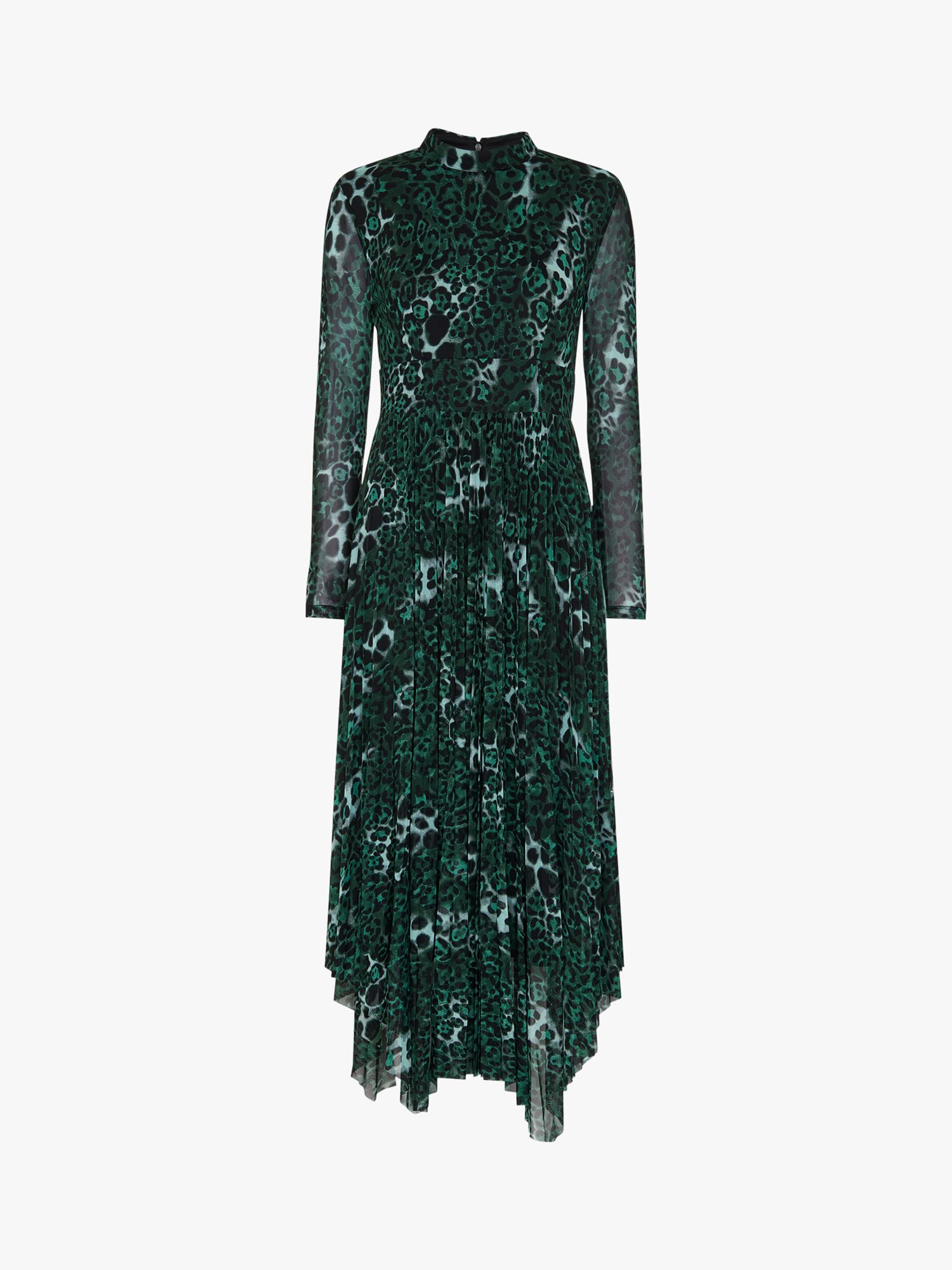 Buy Whistles Night Cat Pleated Mesh Dress, Green/Multi Online at johnlewis.com