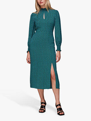 Whistles Suncheck Print Midi Dress, Green/Multi