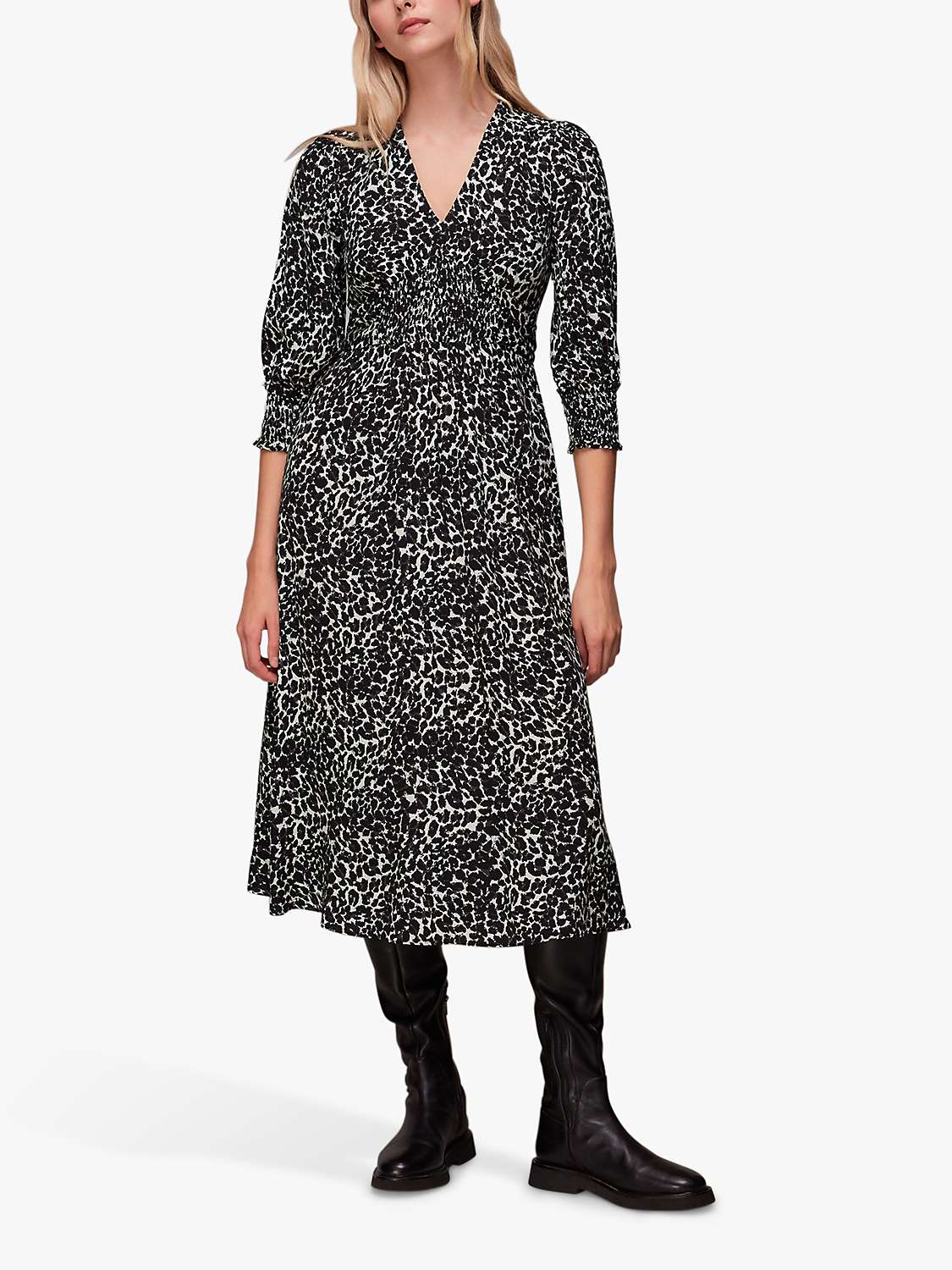 Buy Whistles Leopard Print Shirred Dress, Black/Multi Online at johnlewis.com