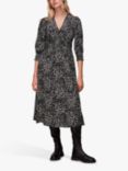 Whistles Leopard Print Shirred Dress, Black/Multi