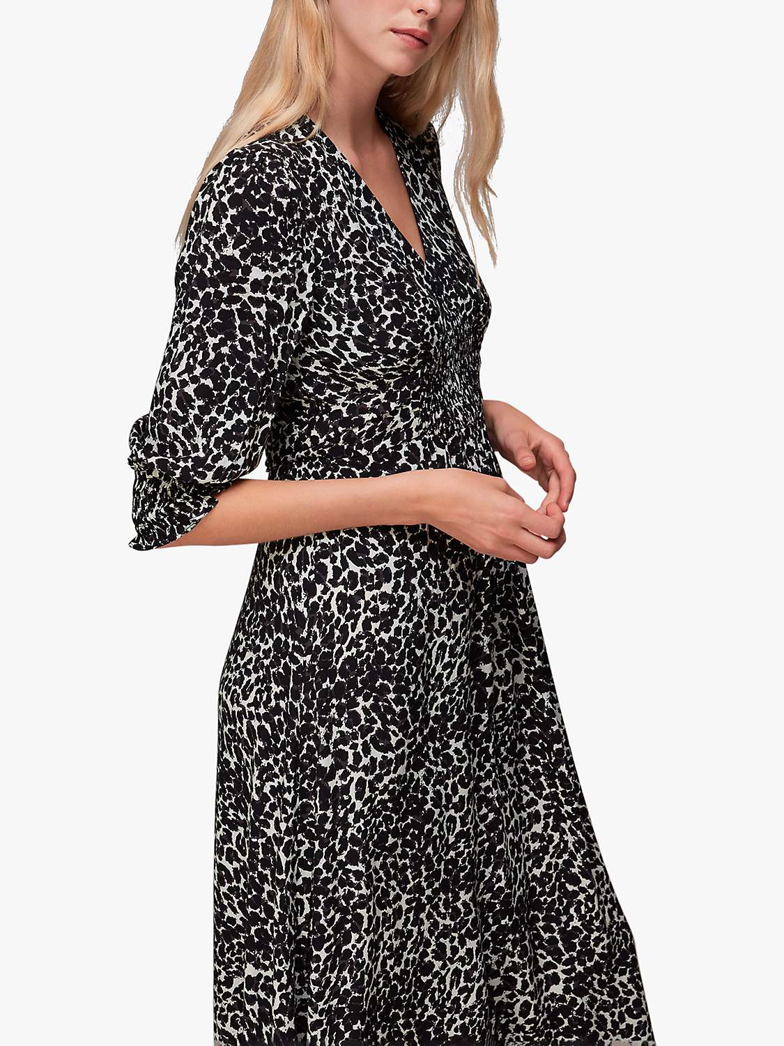 Whistles Leopard Print Shirred Dress, Black/Multi at John Lewis & Partners